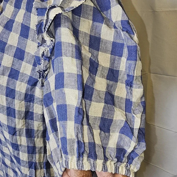 Olivaceous blue and white checkered 100% linen‎ midi dress - Picture 9 of 14